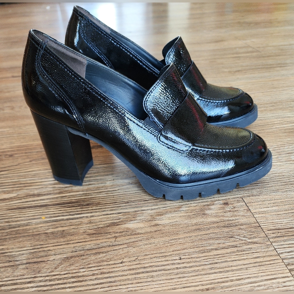 Size 9.5 - 🆕️ Paul Green Nina Loafer Pump Shoes Black Crinkled Patent $500 - Picture 4 of 8